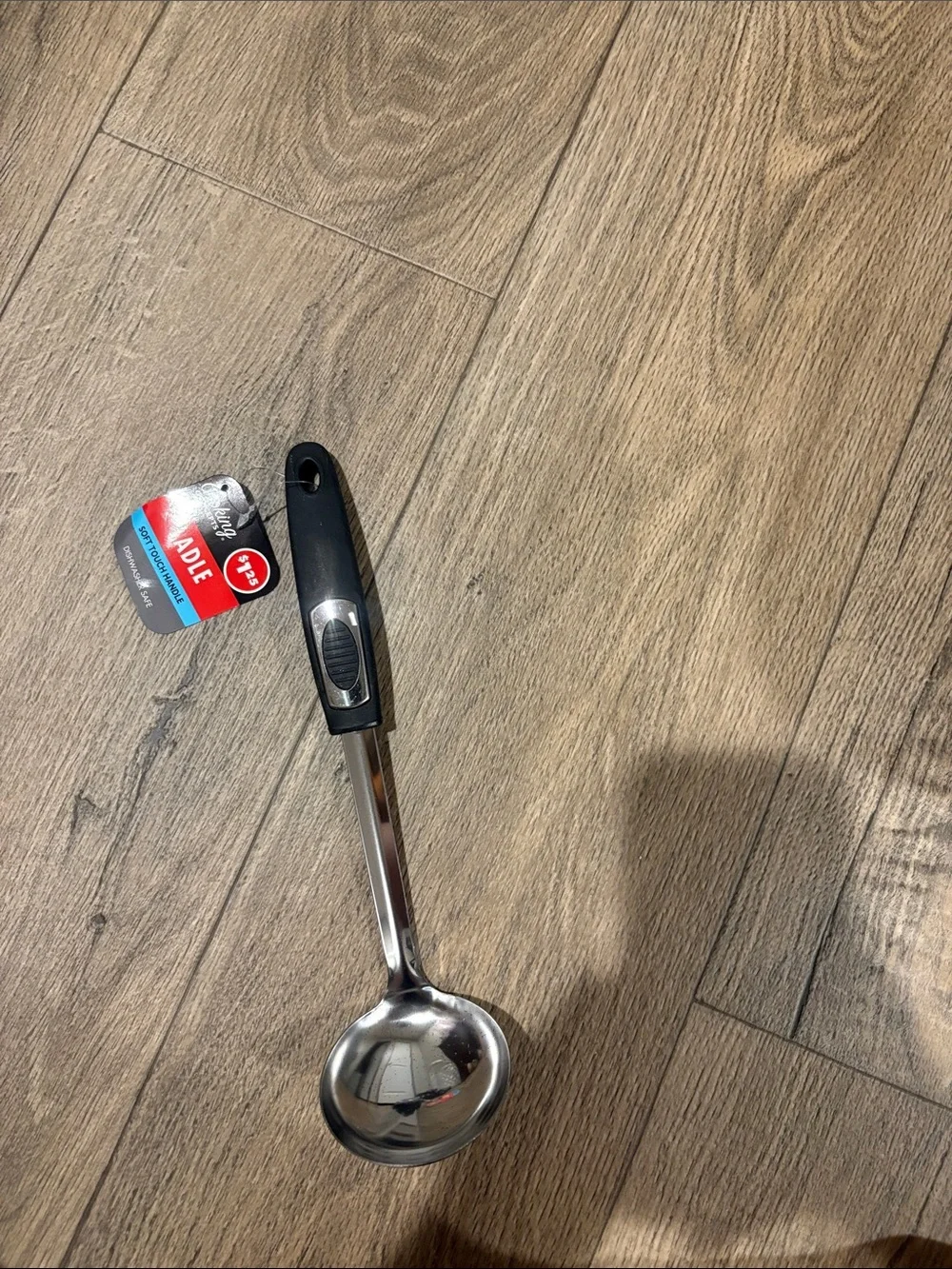 Kitchen Ladle with Black Handle - Unbranded Stainless Steel Serving Spoon